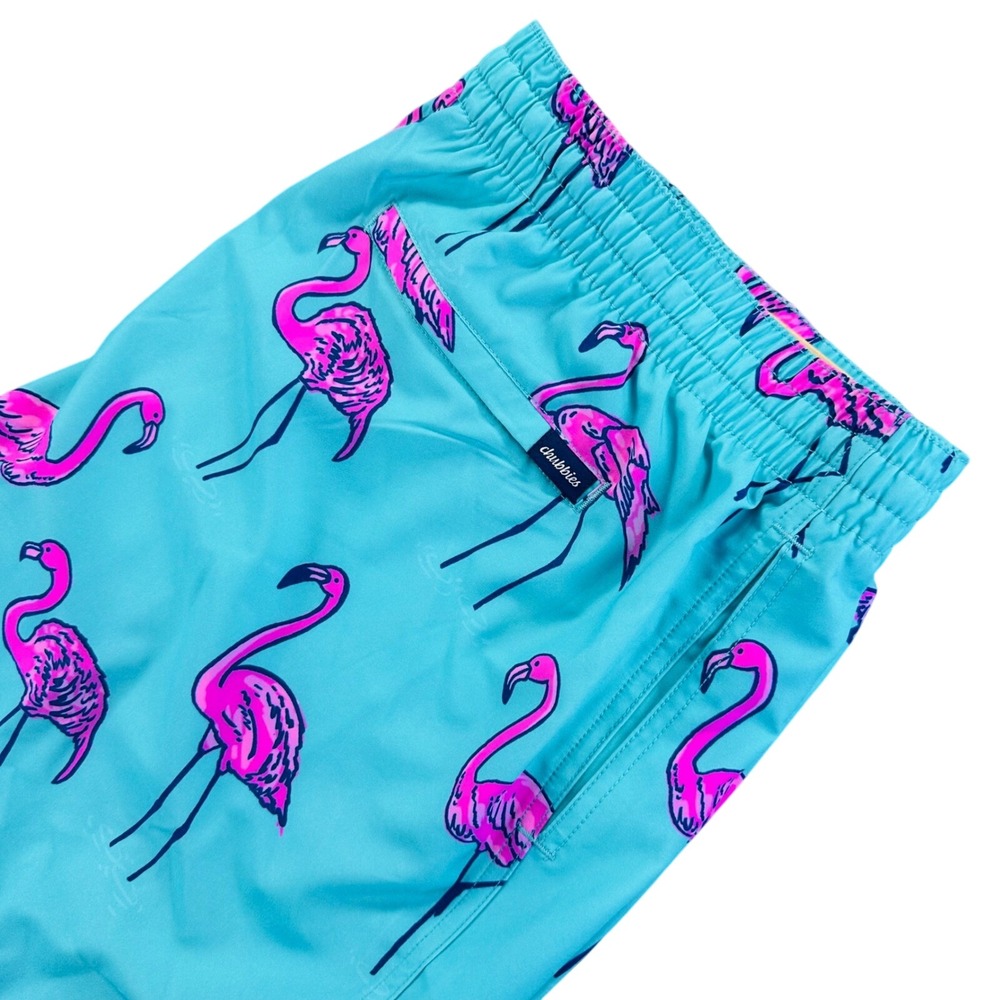 Chubbies Men's 2XL 5.5" Mesh Lined Beach Retreats Flamingo Swim Trunks Turquoise